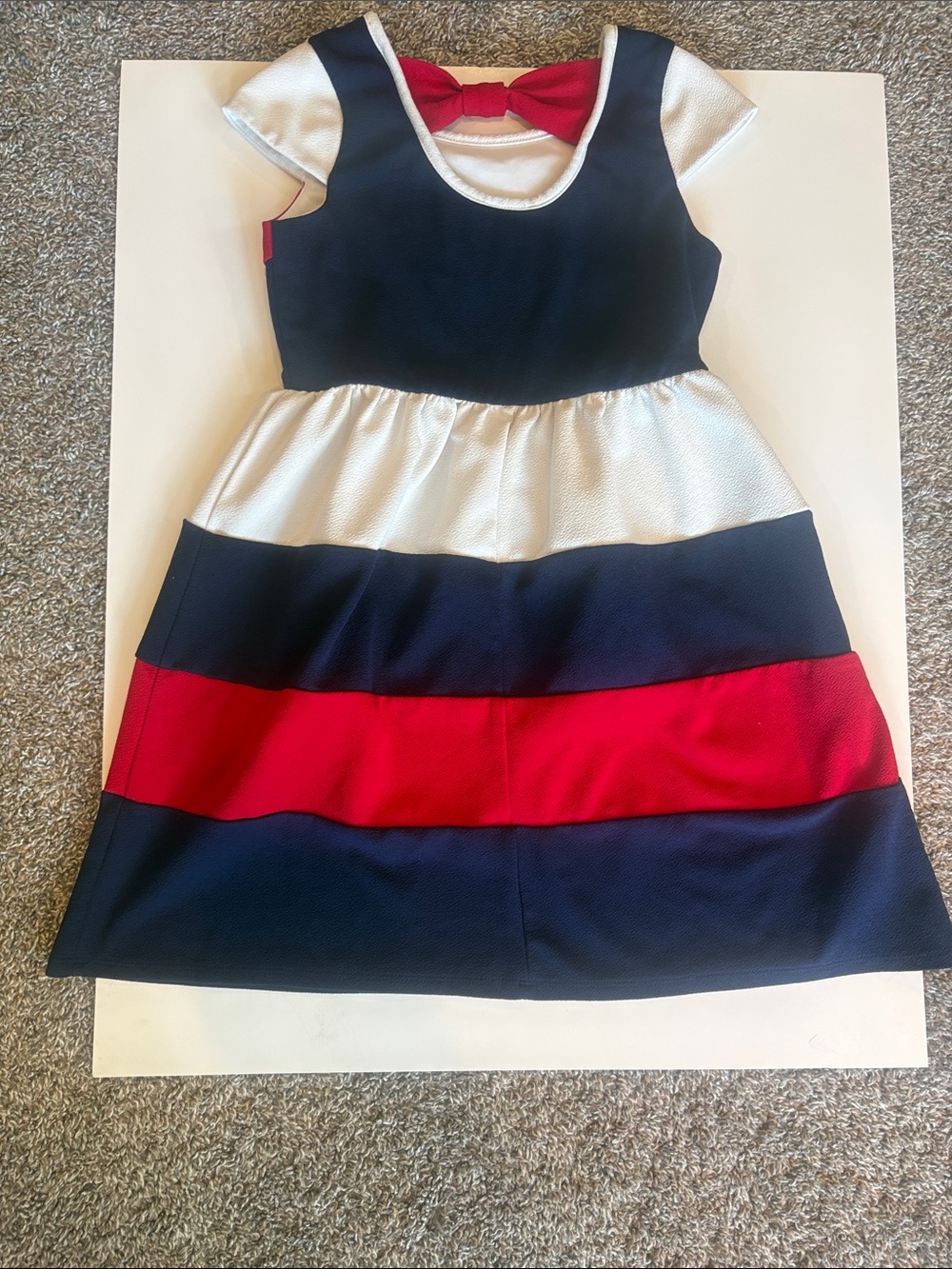 Zunie Girls Dress Red White & Navy Striped Bow-Back Party Dress Size 10 - Picture 9 of 11